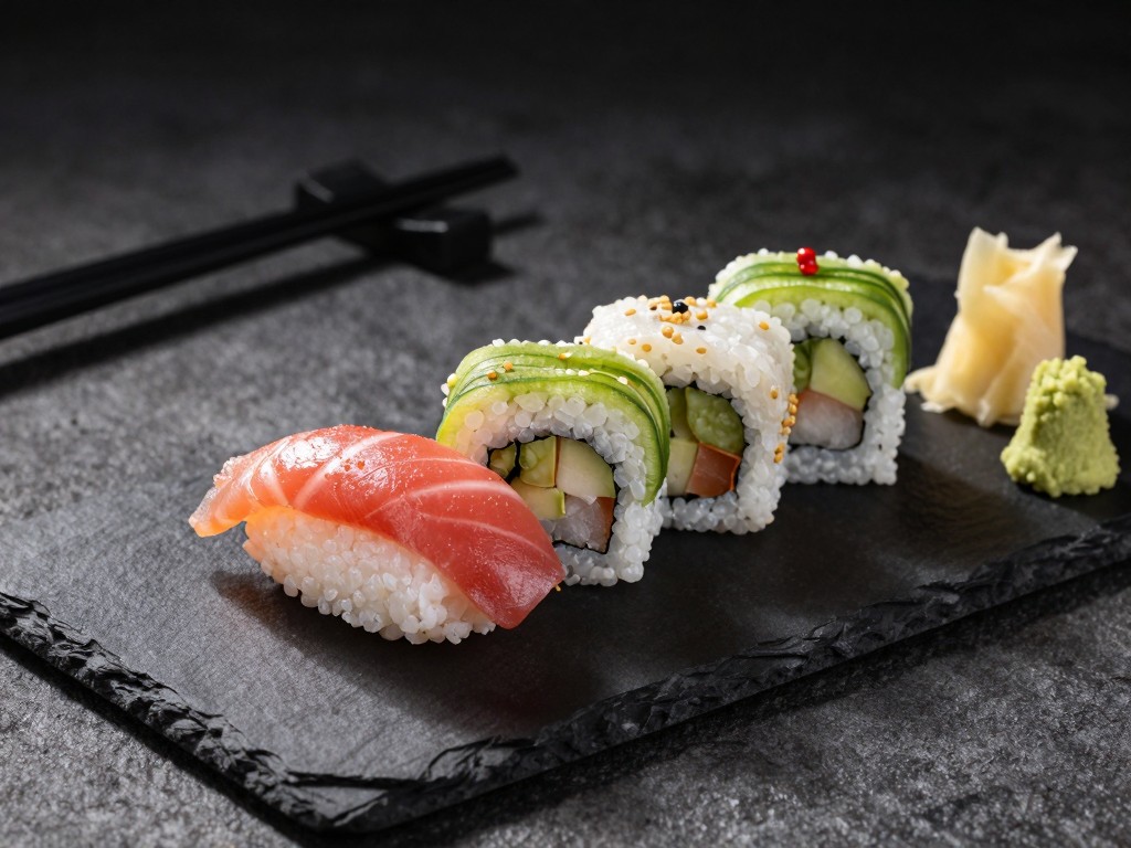 AI-generated Japanese sushi platter, professional food photography